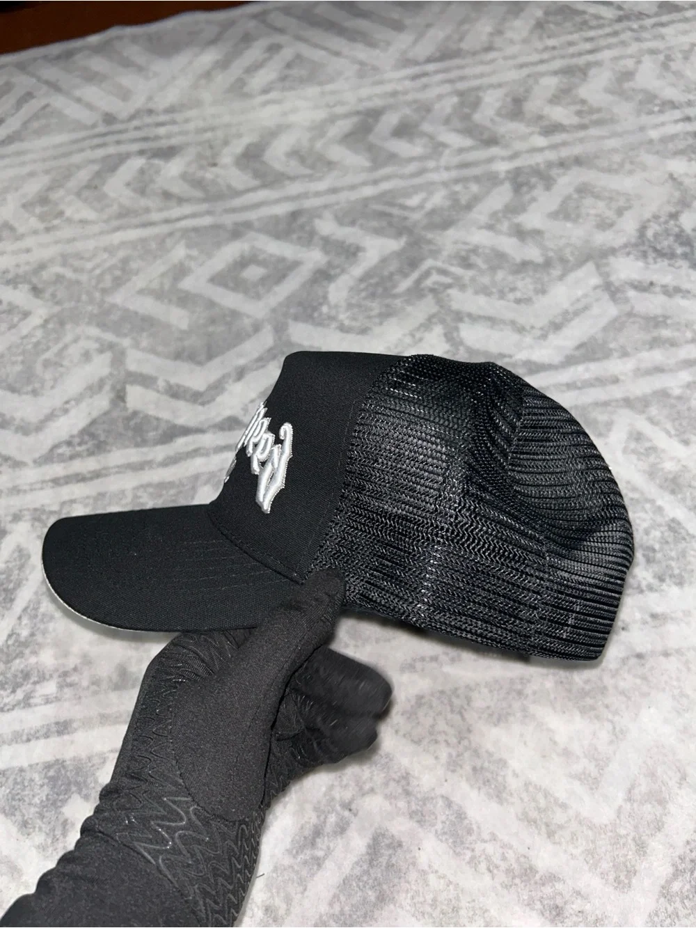 Black 'Godspeed' Trucker Hat with White Embroidery